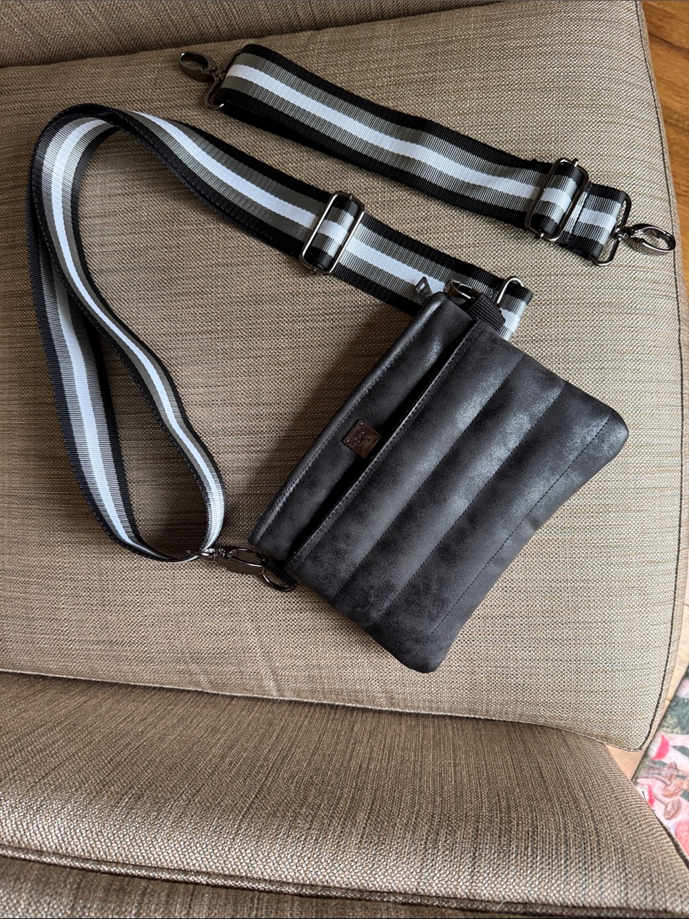 THINK ROYLN Black Quilted Crossbody Bum Bag with 2 Striped Strap